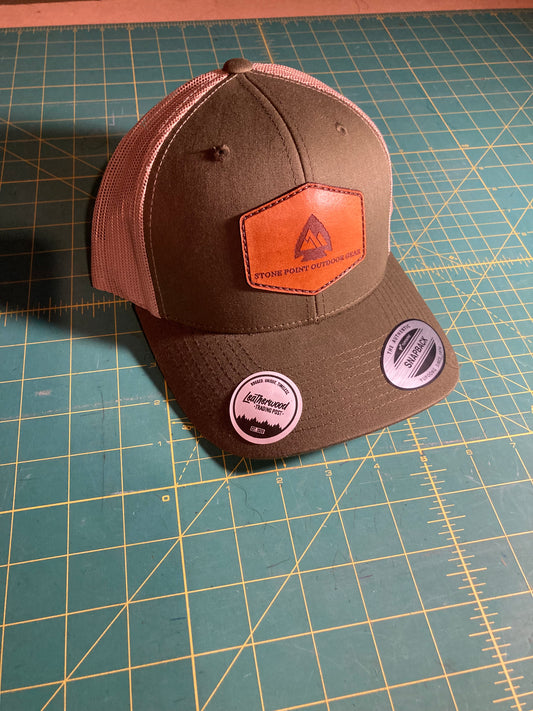 Green Leather Patch Trucker Hat