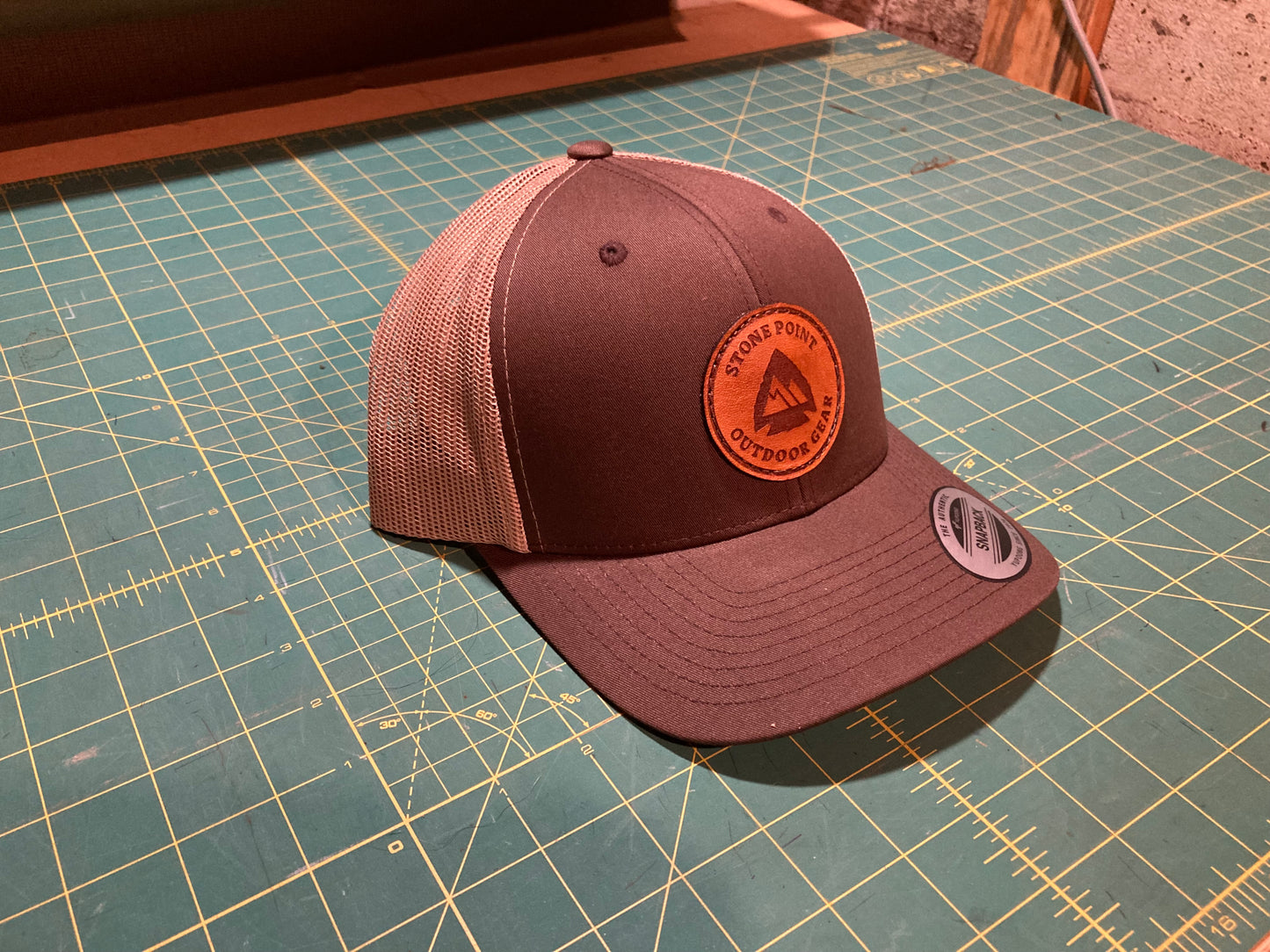 Brown Leather Patch Trucker Hat